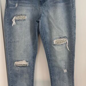 Juicy Couture Light Wash Skinny Jeans with Sequin-Ripped Details